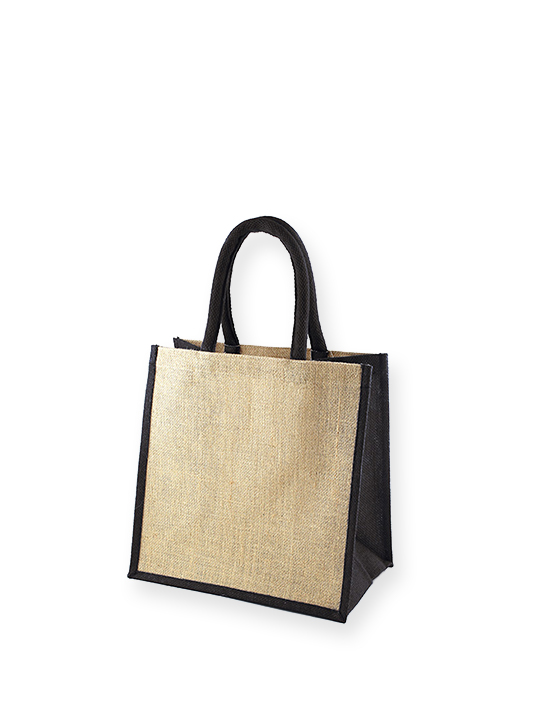 Midi Jute bag with Coloured Contrast handles and gusset 